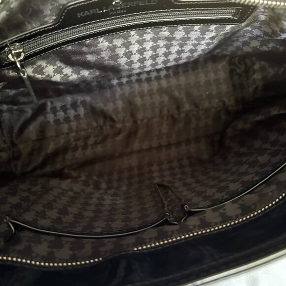 Karl Lagerfeld Paris Logo Tote Handbag with Coin Purse Black Patent Leather - Picture 4 of 16